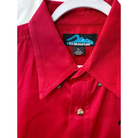 Mens Anadarko Aviation Tri-Mountain Size XL Solid Red Short Sleeve Button Shirt - Picture 4 of 5